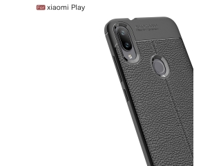 Xiaomi Mi Play Leder Design Gummi Hülle TPU Cover schwarz