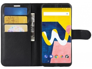 Wiko View Lite Lederhülle Portemonnaie Karten Etui schwarz