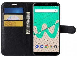 Wiko View Max Lederhülle Portemonnaie Karten Etui schwarz