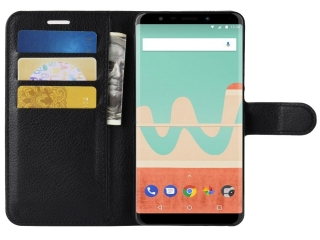 Wiko View Go Lederhülle Portemonnaie Karten Etui schwarz