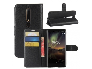 Nokia 6.1 Lederhülle Portemonnaie Karten Etui schwarz
