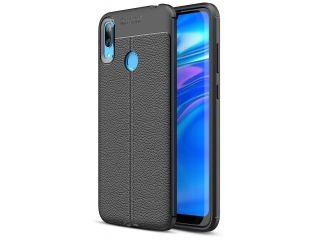 Huawei Y7 2019 Leder Design Gummi Hülle TPU Cover schwarz