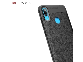 Huawei Y7 2019 Leder Design Gummi Hülle TPU Cover schwarz