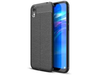 Huawei Y5 2019 Leder Design Gummi Hülle TPU Cover schwarz