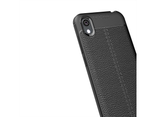 Huawei Y5 2019 Leder Design Gummi Hülle TPU Cover schwarz