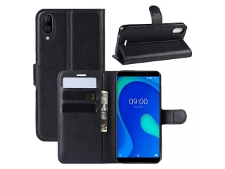 Wiko Y80 Lederhülle Portemonnaie Karten Etui schwarz