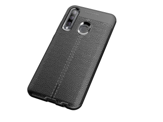 Honor 20 Lite Leder Design Gummi Hülle TPU Cover schwarz