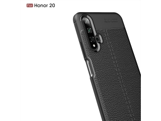 Honor 20 Leder Design Gummi Hülle TPU Cover schwarz