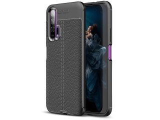 Honor 20 Pro Leder Design Gummi Hülle TPU Cover schwarz