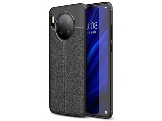 Huawei Mate 30 Leder Design Gummi Hülle TPU Cover schwarz