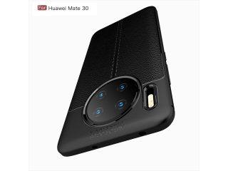 Huawei Mate 30 Leder Design Gummi Hülle TPU Cover schwarz
