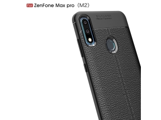 Asus Zenfone Max Pro M2 Leder Design Gummi Hülle TPU Cover schwarz