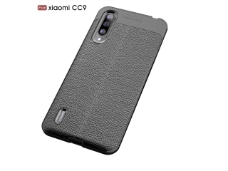 Xiaomi Mi 9 Lite Leder Design Gummi Hülle TPU Cover schwarz