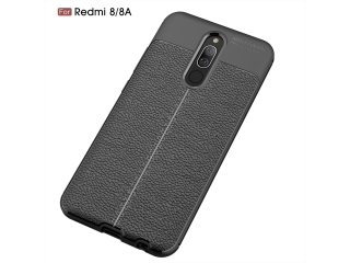 Xiaomi Redmi 8A Leder Design Gummi Hülle TPU Cover schwarz