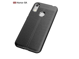 Honor 8A Leder Design Gummi Hülle TPU Cover schwarz