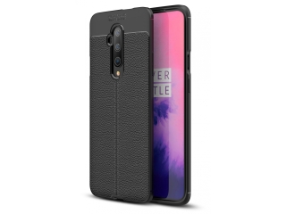 OnePlus 7T Pro Leder Design Gummi Hülle TPU Cover schwarz