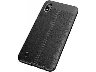 Samsung Galaxy A10 Leder Design Gummi Hülle TPU Cover schwarz