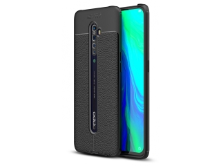 Oppo Reno2 Leder Design Gummi Hülle TPU Cover schwarz