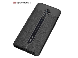 Oppo Reno2 Leder Design Gummi Hülle TPU Cover schwarz