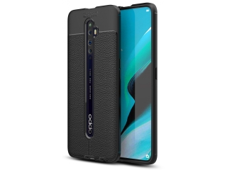 Oppo Reno2 Z Leder Design Gummi Hülle TPU Cover schwarz