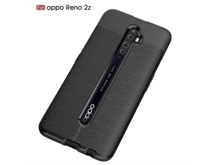 Oppo Reno2 Z Leder Design Gummi Hülle TPU Cover schwarz