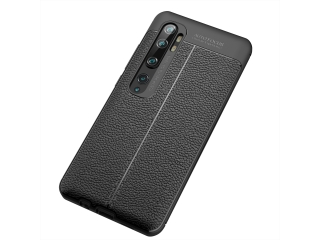 Xiaomi Mi Note 10 Leder Design Gummi Hülle TPU Cover schwarz