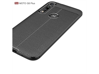 Motorola Moto G8 Plus Leder Design Gummi Hülle TPU Cover schwarz