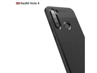 Xiaomi Redmi Note 8 Leder Design Gummi Hülle TPU Cover schwarz