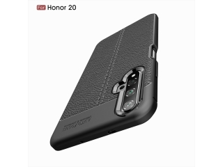 Huawei Nova 5T Leder Design Gummi Hülle TPU Cover schwarz