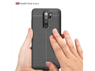 Xiaomi Redmi Note 8 Pro Leder Design Gummi Hülle TPU Cover schwarz