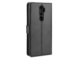 Oppo A5 2020 Lederhülle Portemonnaie Karten Etui schwarz