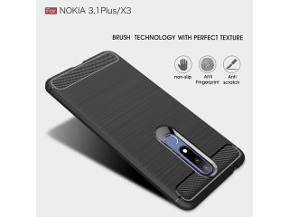 Nokia 3.1 Plus Carbon Gummi Hülle TPU Case schwarz