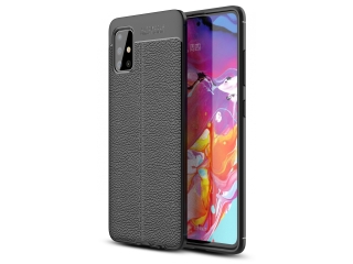 Samsung Galaxy A51 4G Leder Design Gummi Hülle TPU Cover schwarz