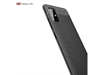 Samsung Galaxy A51 4G Leder Design Gummi Hülle TPU Cover schwarz