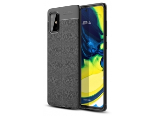 Samsung Galaxy A71 Leder Design Gummi Hülle TPU Cover schwarz