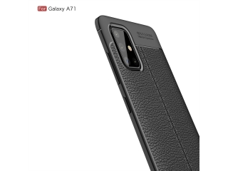 Samsung Galaxy A71 Leder Design Gummi Hülle TPU Cover schwarz