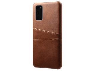 CardCaddy Samsung Galaxy S20 Leder Backcase mit Kartenfächern braun