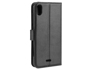 Wiko Y50 Lederhülle Portemonnaie Karten Etui schwarz