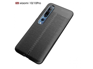 Xiaomi Mi 10 Pro Leder Design Gummi Hülle TPU Cover schwarz
