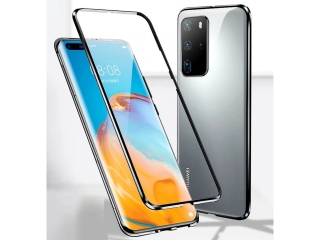 Huawei P40 Alu Magnetic Glass Case Panzerglas Vorne & Hinten schwarz