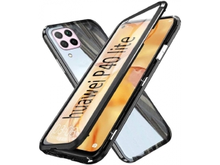 Huawei P40 Lite Alu Magnetic Glass Case Panzerglas Vorne & Hinten schwarz