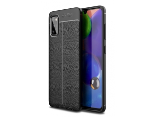 Samsung Galaxy A41 Leder Design Gummi Hülle TPU Cover schwarz