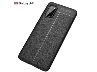 Samsung Galaxy A41 Leder Design Gummi Hülle TPU Cover schwarz