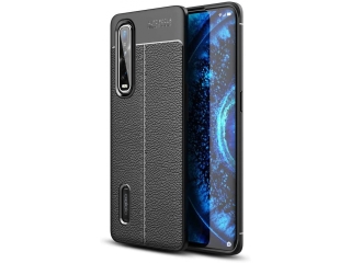 Oppo Find X2 Pro Leder Design Gummi Hülle TPU Cover schwarz