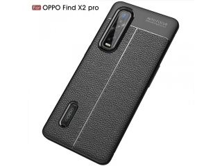 Oppo Find X2 Pro Leder Design Gummi Hülle TPU Cover schwarz