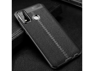 Huawei P Smart 2020 Leder Design Gummi Hülle TPU Cover schwarz