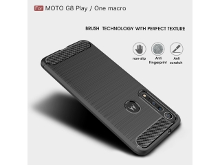 Motorola One Macro Carbon Gummi Hülle TPU Case schwarz