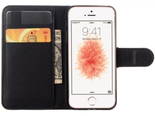 Apple iPhone 5/5S/SE Lederhülle Portemonnaie Karten Etui schwarz
