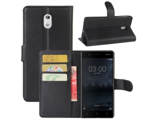 Nokia 3 Lederhülle Portemonnaie Karten Etui schwarz