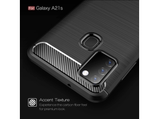 Samsung Galaxy A21s Carbon Gummi Hülle TPU Case schwarz